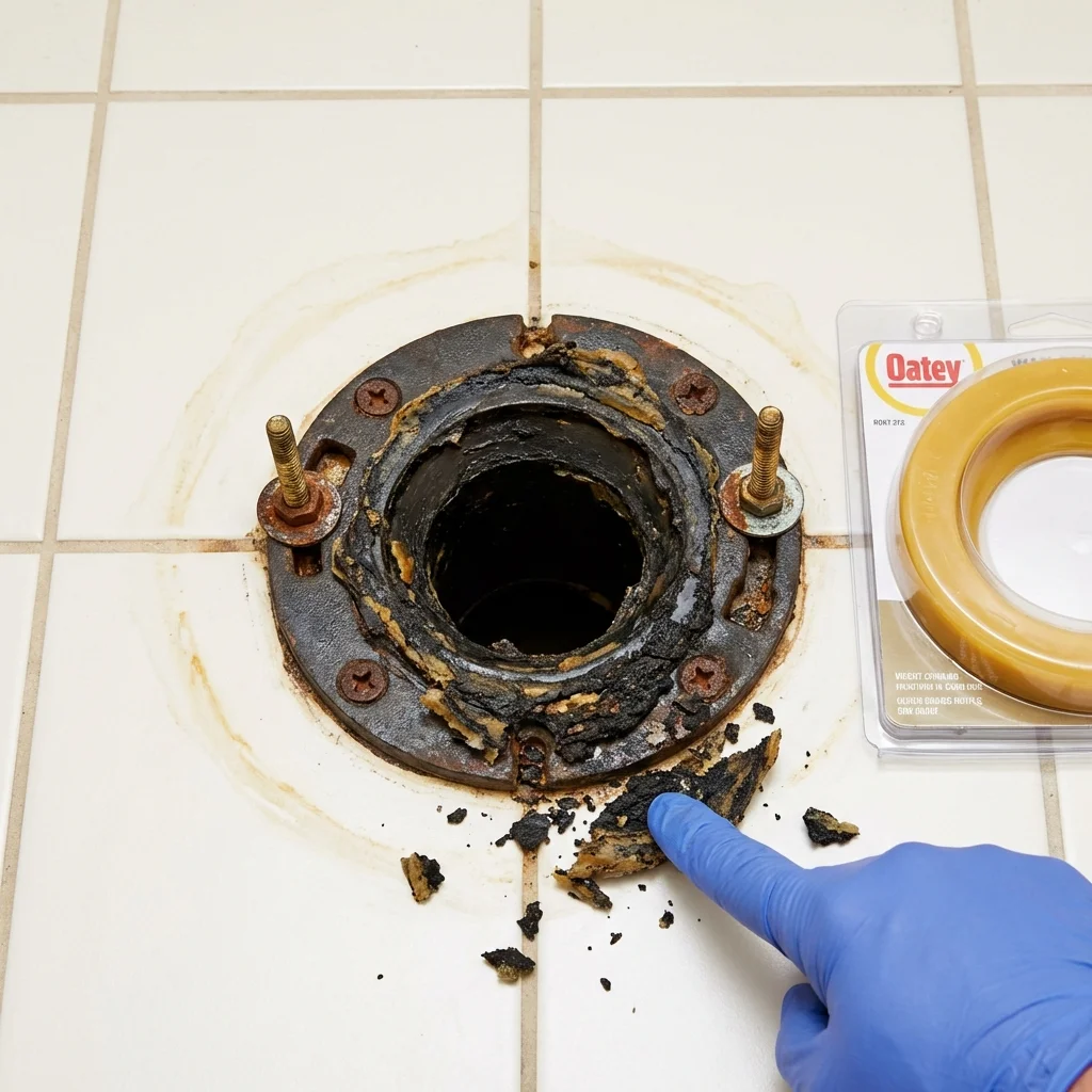 Failed wax ring showing water seepage at the base of a toilet in a Brownstown, PA home